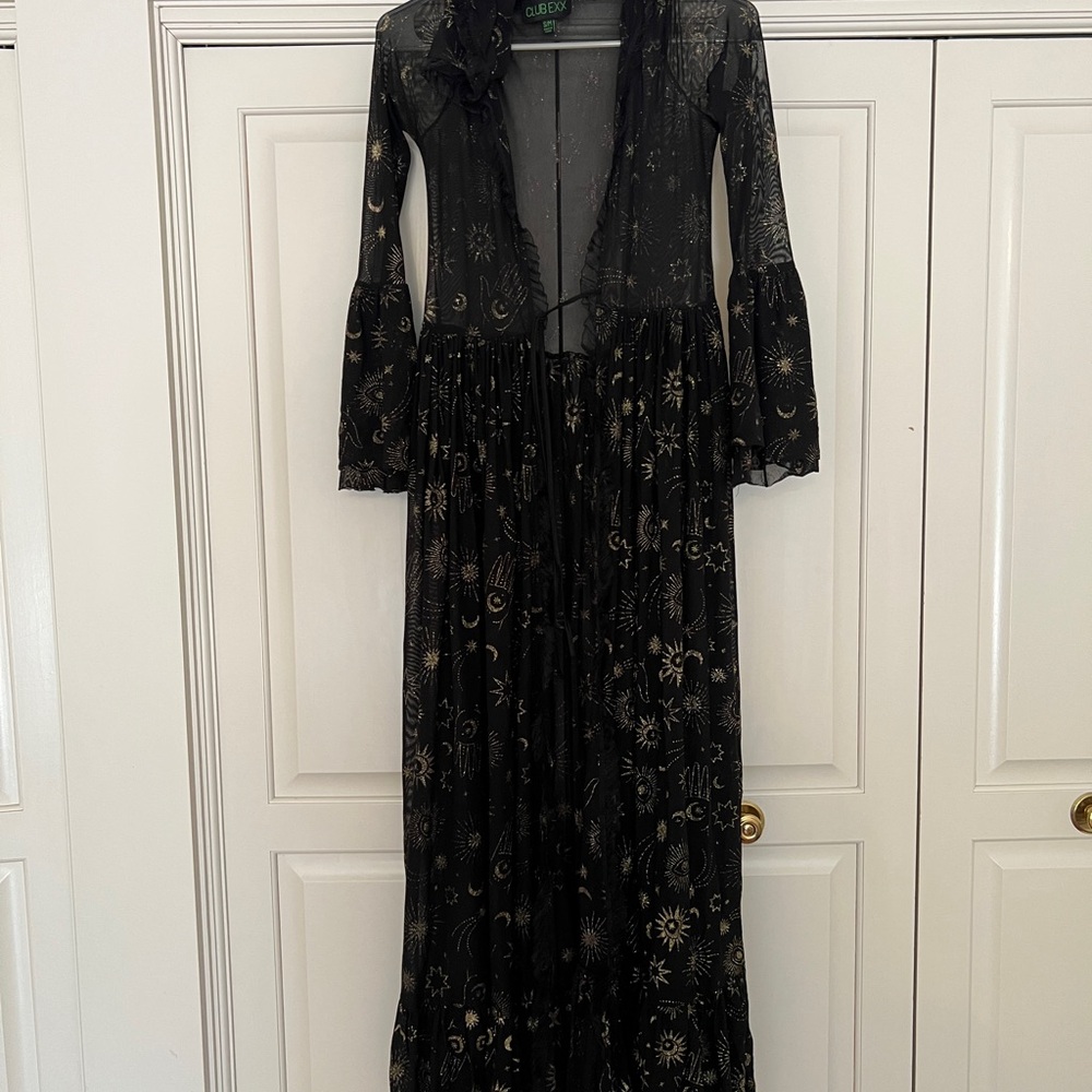 Black Bell Sleeve Plunge Gown